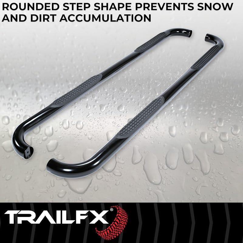 TrailFX Side Steps Nerf Bar Fits Ford F-150 SuperCrew 2015-2026 Black Powder Coated Steel with Step Pads 3-Inch Round Bent 90 Degree Rocker Panel Mount Running Boards Set of 2 TrailFX A0052B