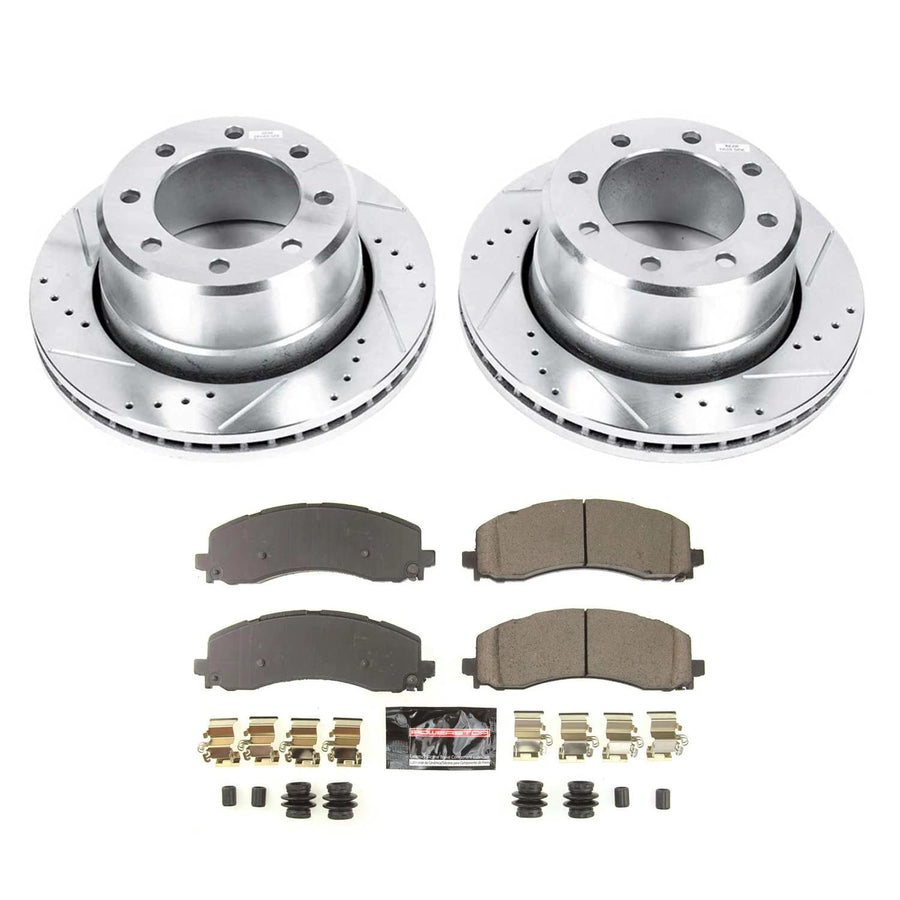 Power Stop Z23 K8641 Rear Brake Kit-Drilled/Slotted Brake Rotors & Carbon Ceramic Brake Pads For Ram 2500 2019-2022 [Model Specific]