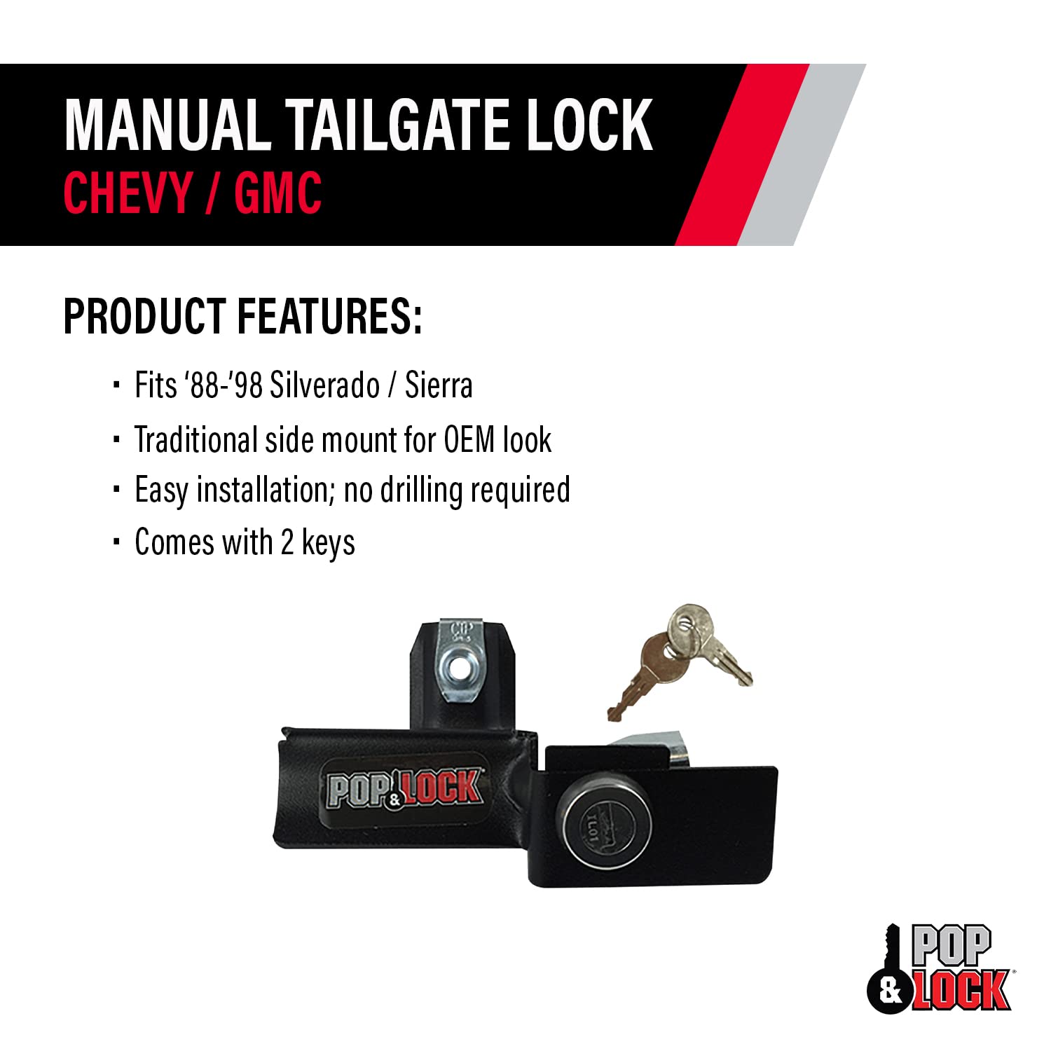 Manual Tailgate Lock Pop & Lock PL1050 for Chevy/GMC Black