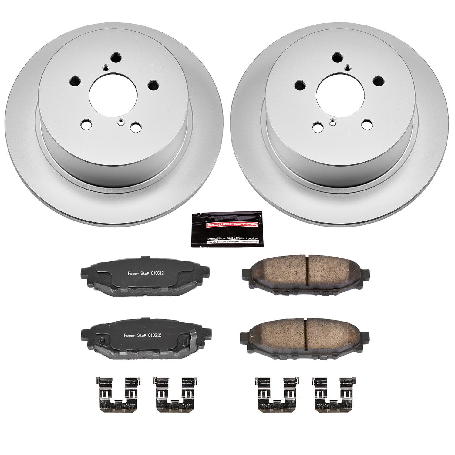 Power Stop Coated Brake Rotor CRK4632 & Ceramic Brake Pads- rear For Subaru Legacy 2005-2009, Subaru Outback 2005-2009 [Model Specific]
