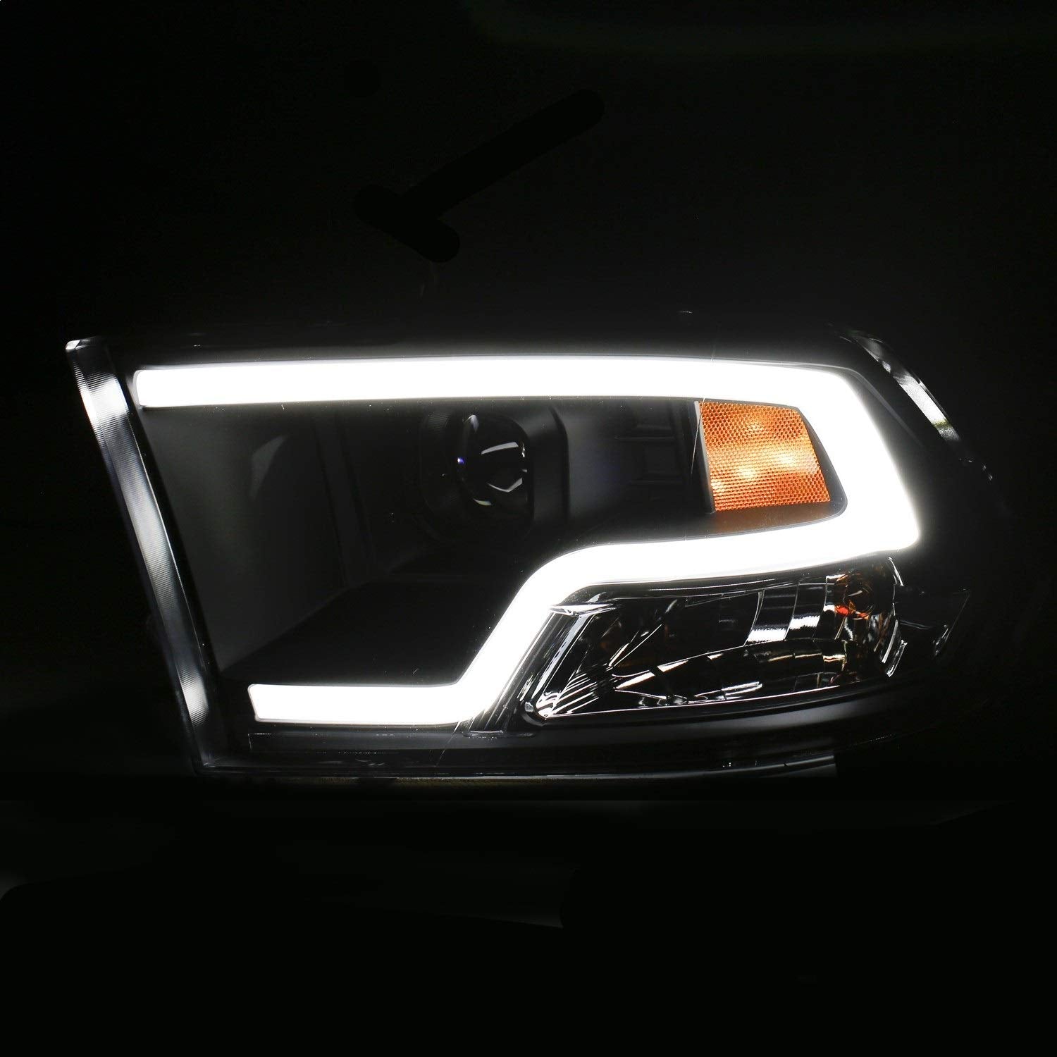 DODGE RAM 09-18 Anzo USA 111404 PROJECTOR PLANK STYLE HEADLIGHT w/HALO BLACK CLEAR AMBER