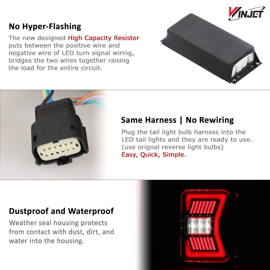 Taillights Winjet Compatible with [2019 2020 2021 2022 2023 2024 2025 2026 Jeep Gladiator JT] LED Sequential Tail Lights Rear Lamps (Glossy Black Housing Clear Lens)