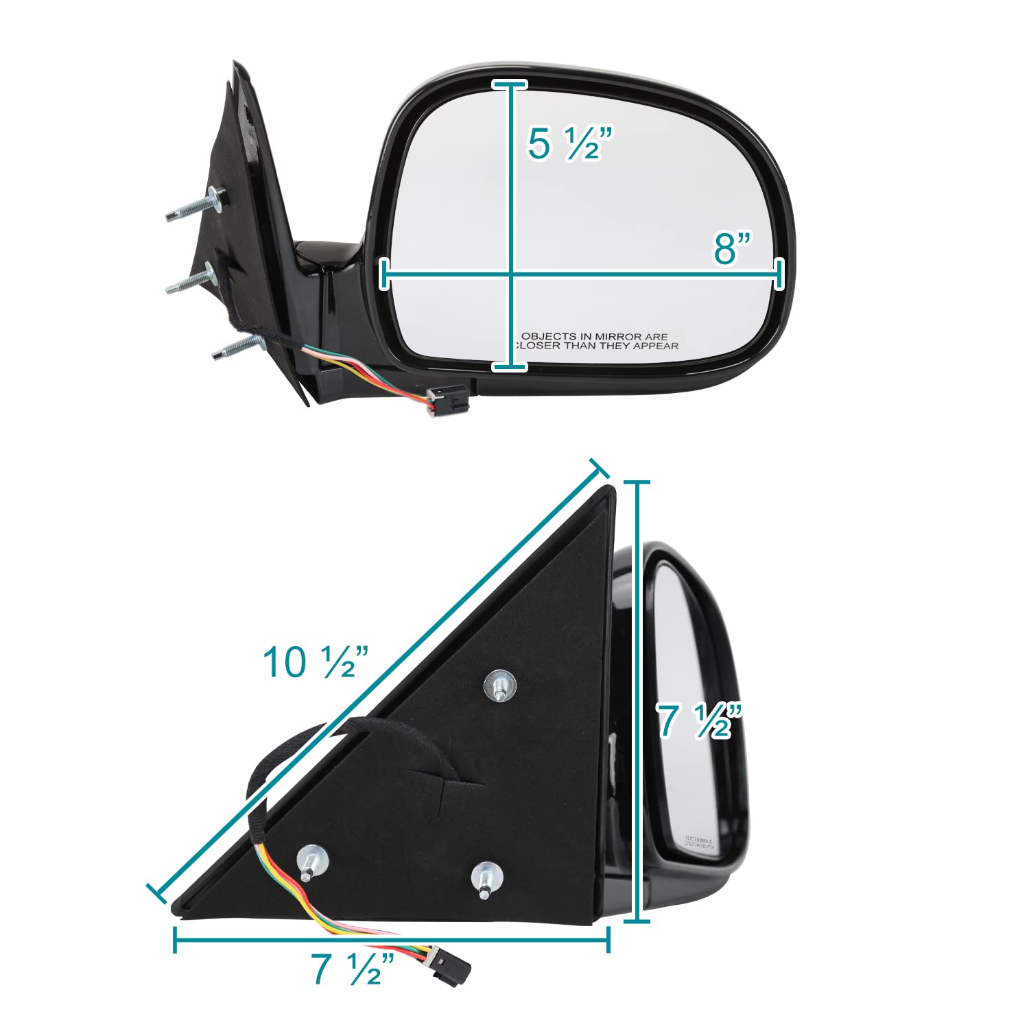 Power Side Mirrors Spec-D Tuning Glossy Black Compatible with 1994-2001 Chevy S10, Left+Right Pair