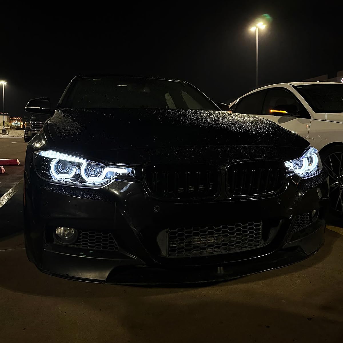 Jet Black SPEC-D TUNING U-Halo Projector Headlights w/LED Strip Compatible with 2012-2015 BMW F30 3-Series Sedan HID Type, Left + Right Pair Headlamps Assembly