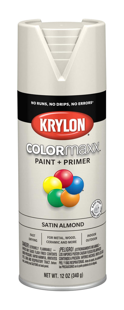 Krylon K05554007 Spray Paint and Primer COLORmaxx for Indoor/Outdoor Use, Satin Almond, 12 Ounce (Pack of 1)
