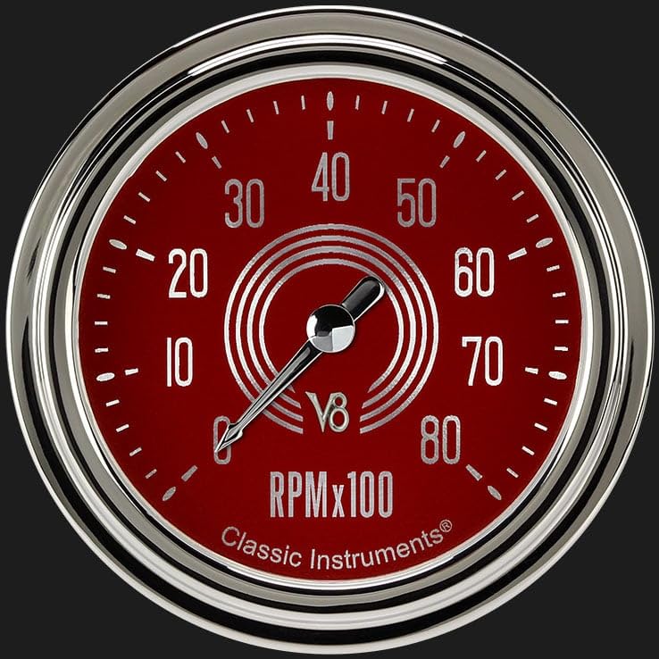 V8 Red Steelie Classic Instruments V8RS383SLC 2 5/8" Tachometer Full Sweep