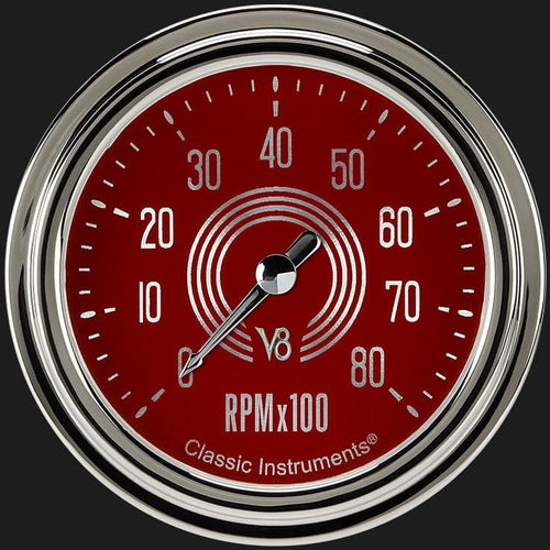 V8 Red Steelie Classic Instruments V8RS383SLC 2 5/8" Tachometer Full Sweep