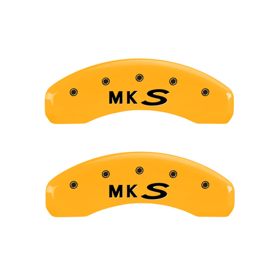Caliper Covers MGP 36014SLCSYL Yellow (Set of 4, Engraved Front: Lincoln - Engraved Rear: MKS, Yellow powder coat finish, black characters)