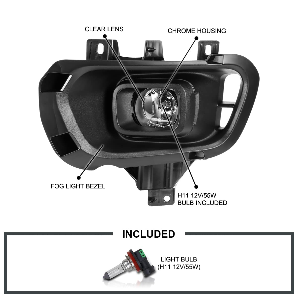 Fog Lights + Switch SPEC-D TUNING Compatible with 2019-2020 Ford Ranger, L+R Pair Assembly