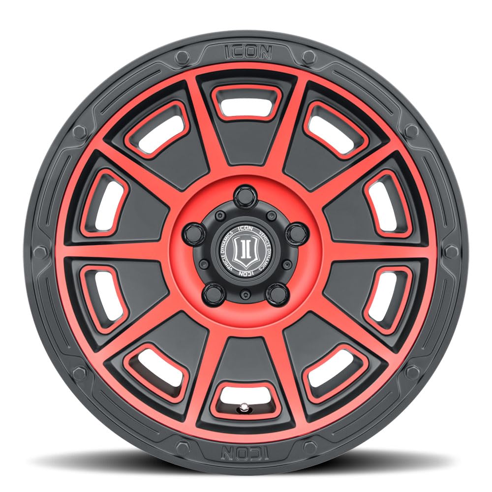 Satin Black ICON Alloys Victory w/Red, 17 x 8.5/6 x 5.5, 0mm Offset, 4.75" BS, 3017858347SBRT