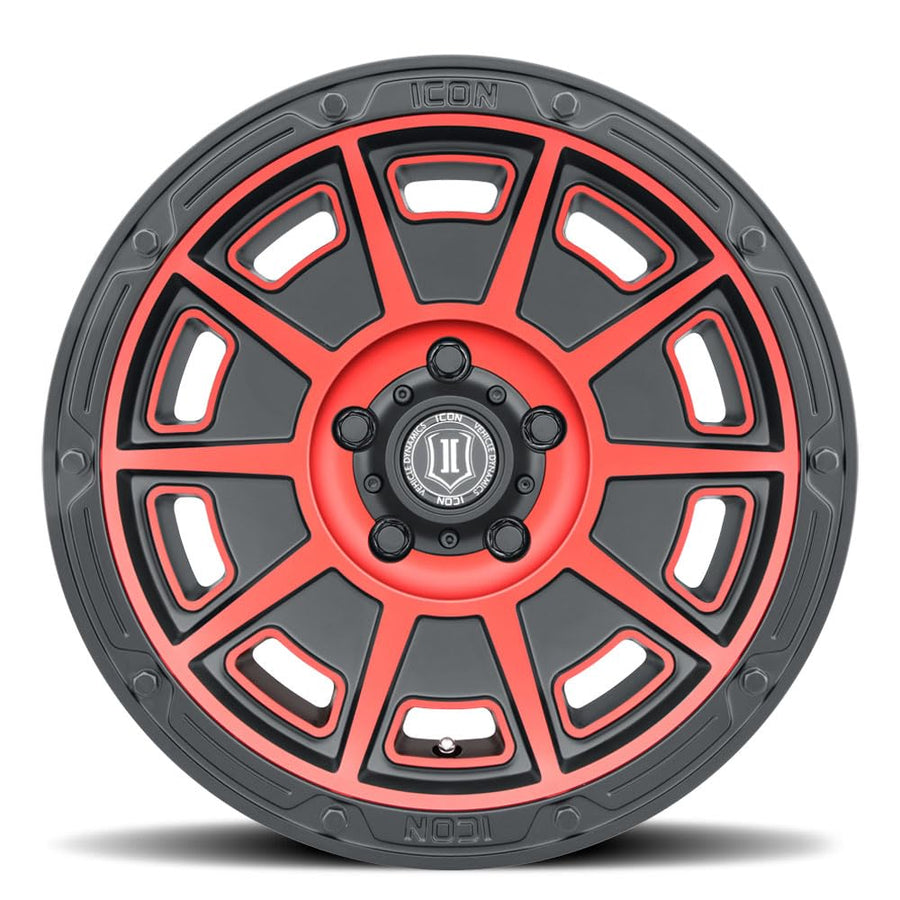 Satin Black ICON Alloys Victory w/Red, 17 x 8.5/6 x 5.5, 0mm Offset, 4.75" BS, 3017858347SBRT