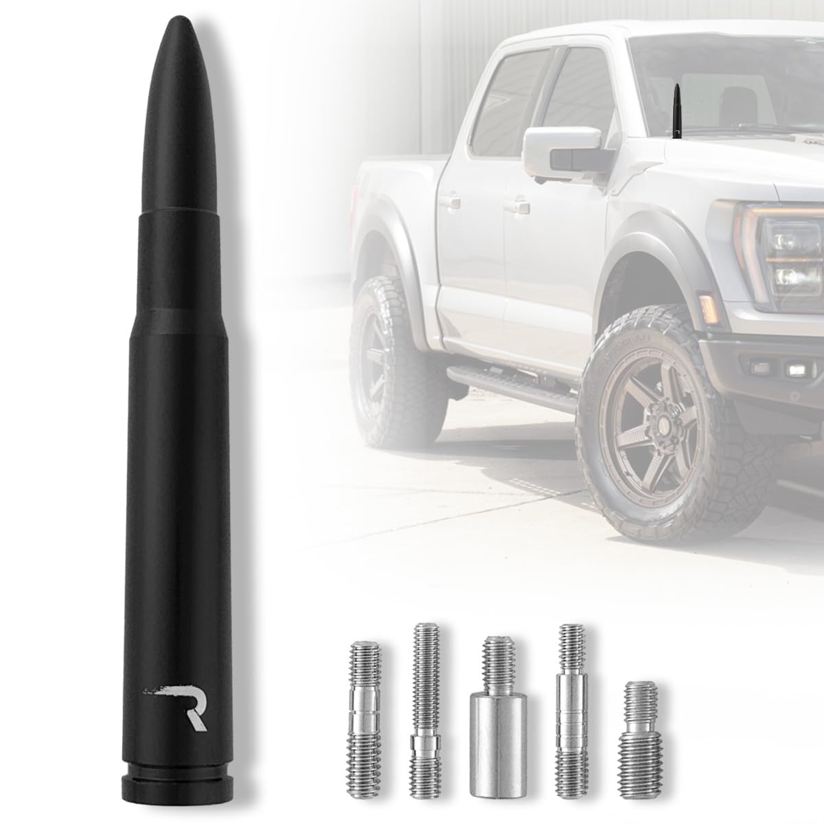 RECON - Truck/SUV .50 Cal Bullet Style Aluminum Antenna 5" - Black (Fits OEM Factory Threaded Antennas)
