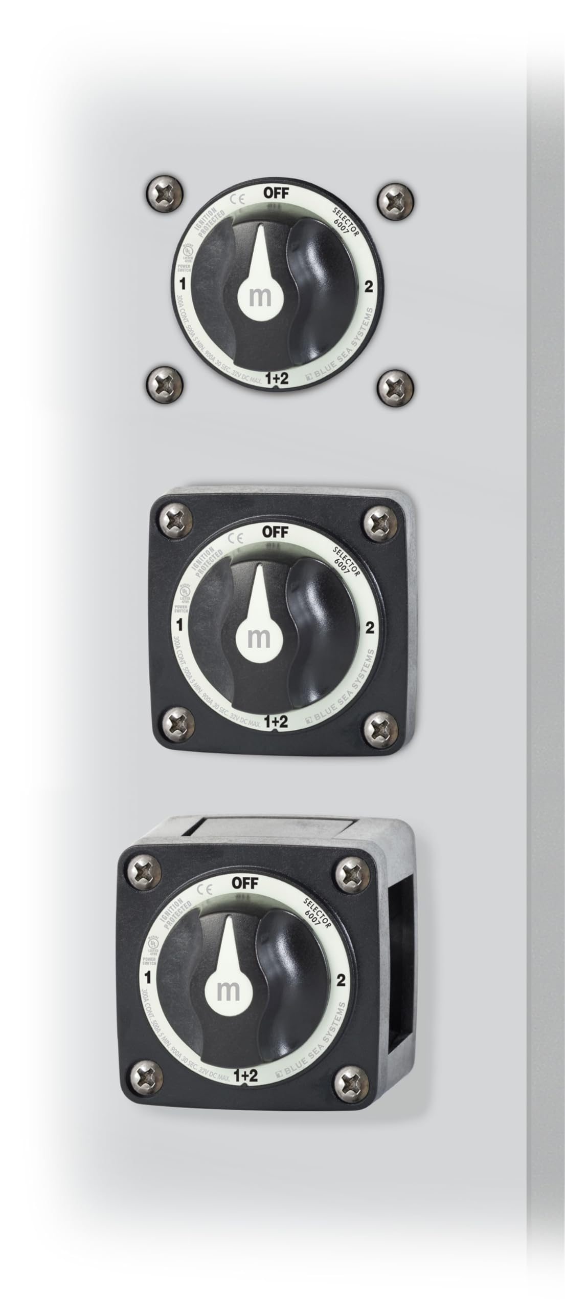 6007200 Blue Sea Systems m-Series Battery Switch Mini Selector Switch 4 Position, Black