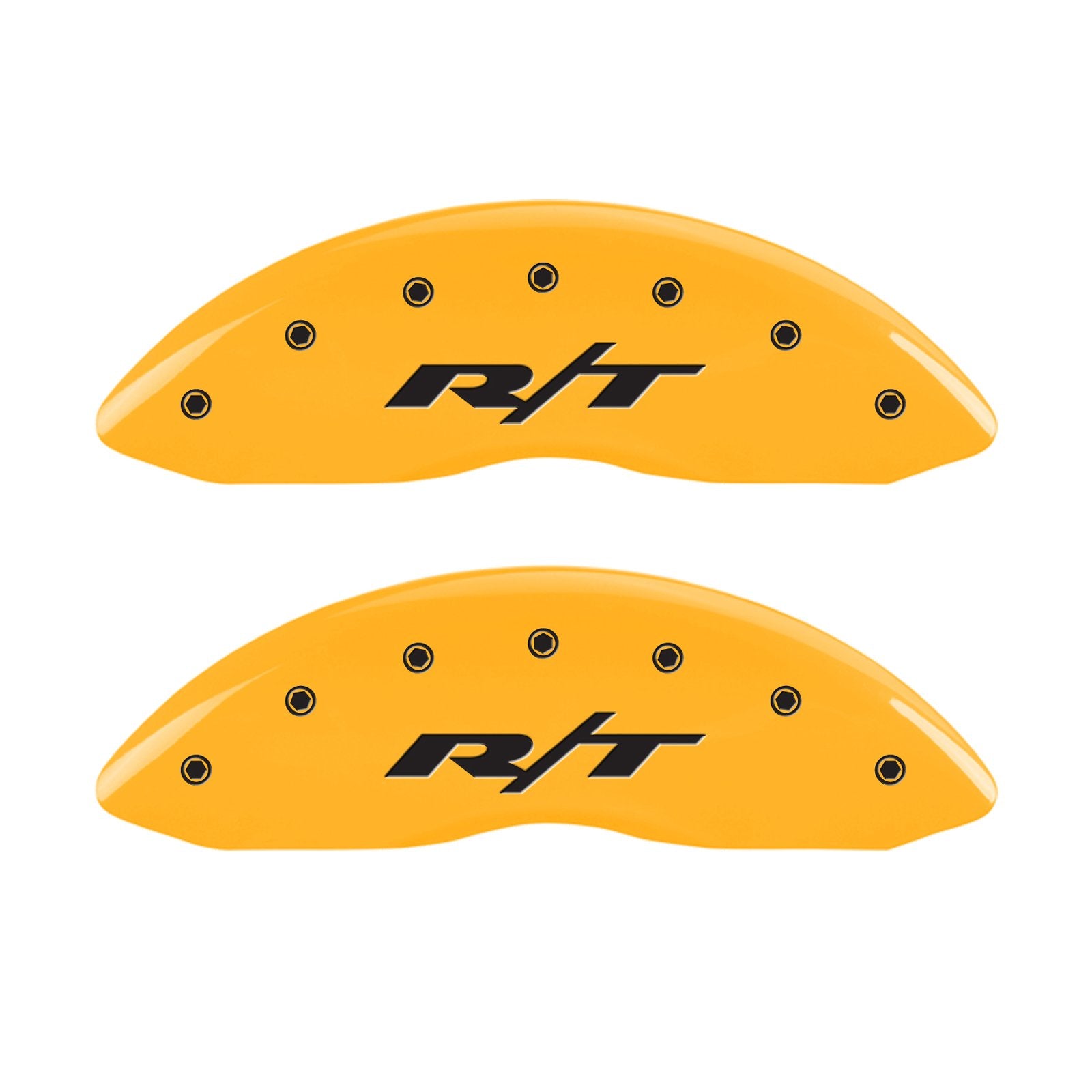 Caliper Covers MGP 12192SRT1YL Yellow (Set of 4, Engraved Front and Rear: RT, Yellow powder coat finish, black characters)