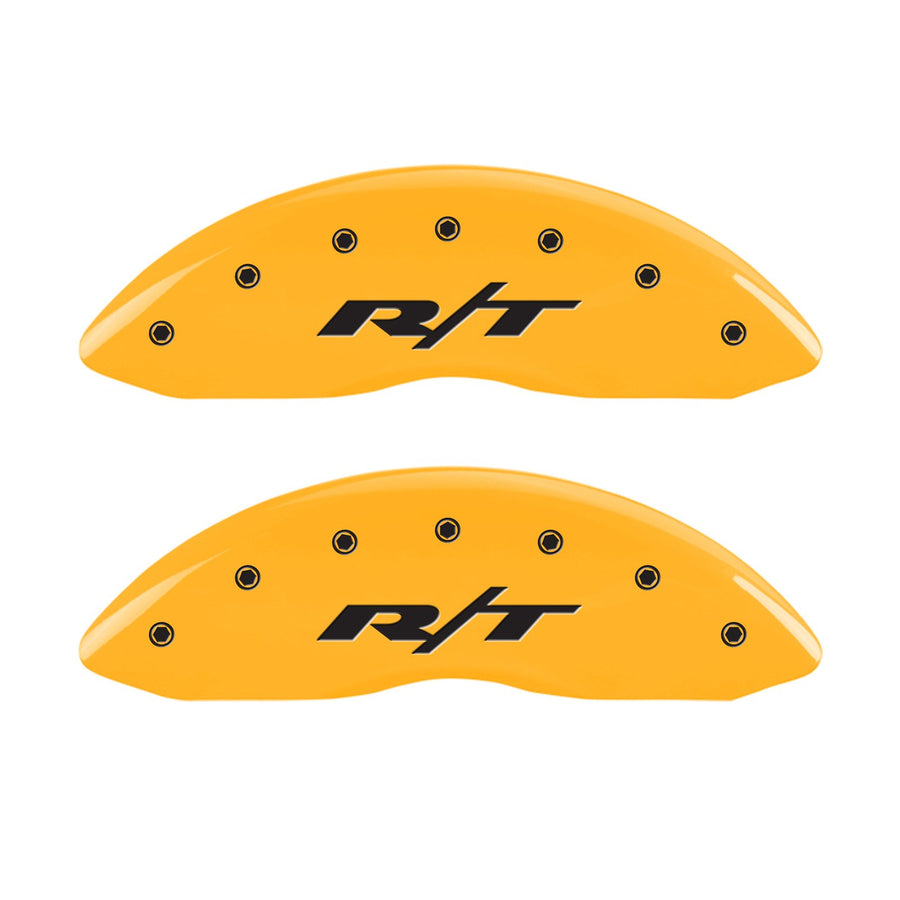 Caliper Covers MGP 12192SRT1YL Yellow (Set of 4, Engraved Front and Rear: RT, Yellow powder coat finish, black characters)