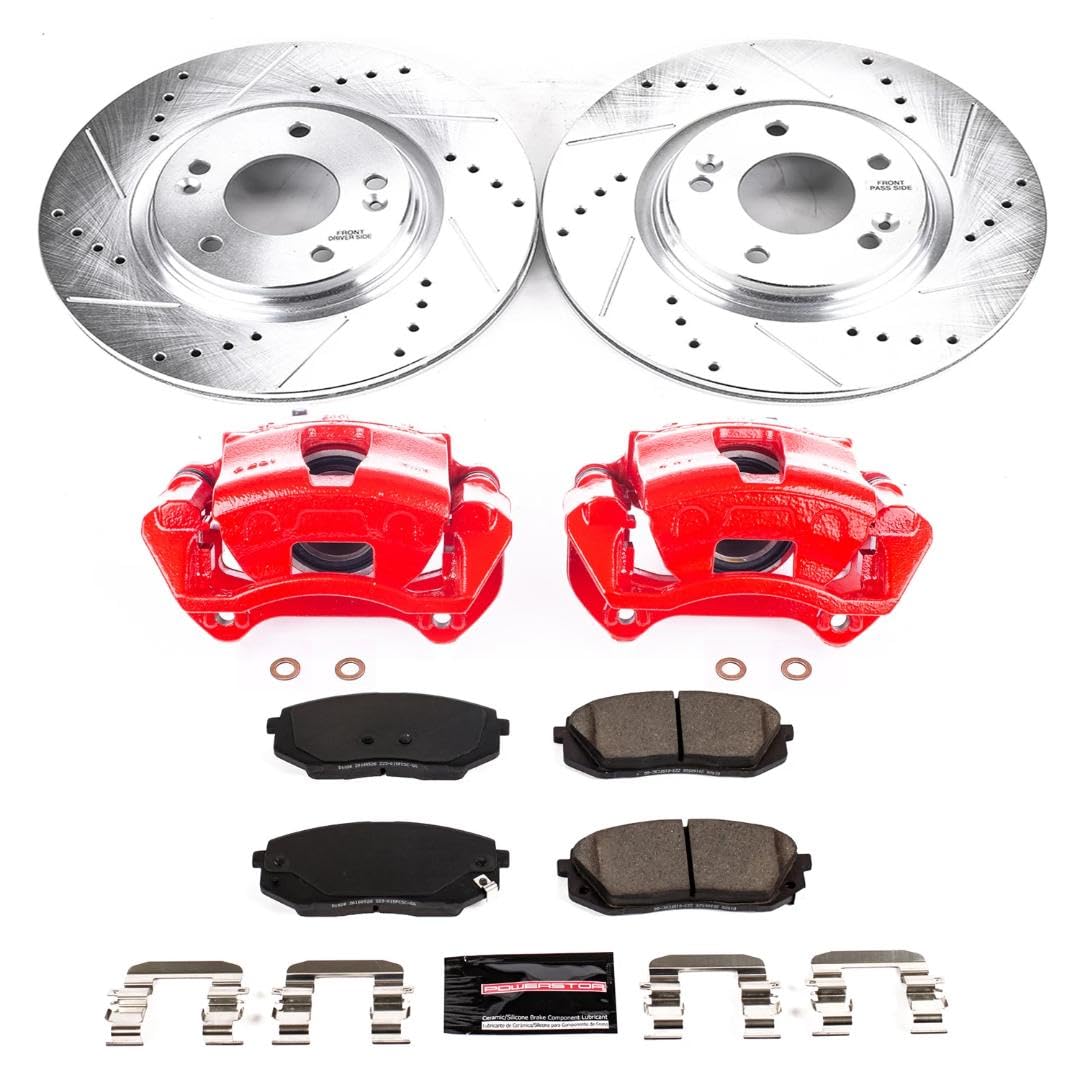Power Stop Z23 Evolution Sport KC7353 Front Brake Caliper Kit- Brake Rotors, Brake Pads and Brake Calipers For Hyundai Kona Electric, Hyundai Sonata, Kia Niro EV, Kia Optima [Model Specific]