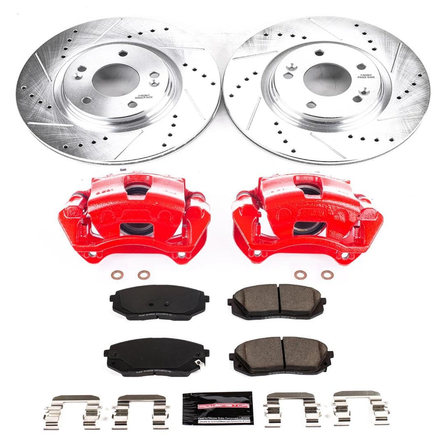 Power Stop Z23 Evolution Sport KC7353 Front Brake Caliper Kit- Brake Rotors, Brake Pads and Brake Calipers For Hyundai Kona Electric, Hyundai Sonata, Kia Niro EV, Kia Optima [Model Specific]