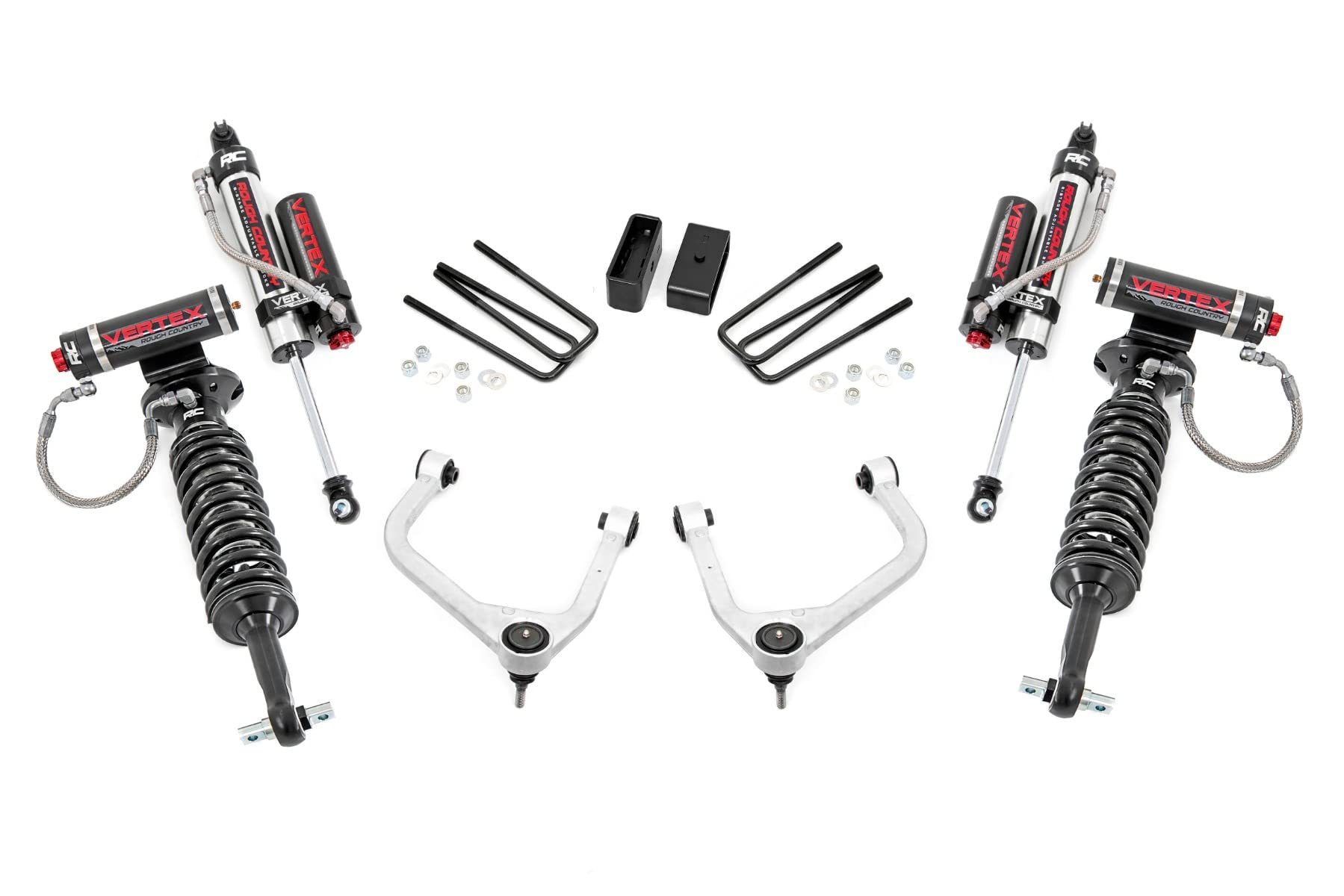 3.5" Rough Country Suspension Lift Kit with Vertex Coilovers & Vertex Shocks for GMC Sierra 1500 (2019-2024 w/Multi-Leaf Spring) - Silver Control Arms