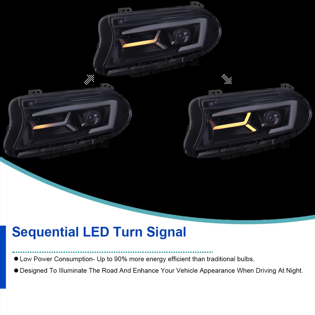 Glossy Black Smoke SPEC-D TUNING LED Projector Headlights w/Sequential Turn Signal Compatible with 2015-2023 Dodge Charger with factory halogen headlights