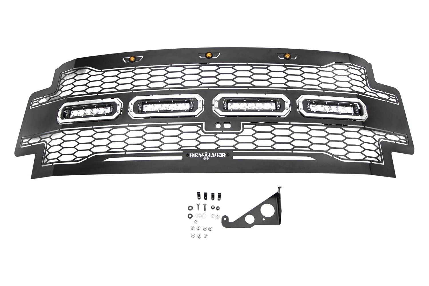 2017-2019 T-Rex Grilles Super Duty Revolver Grille, Black, 1 Pc, Replacement with (4) 6" LEDs, Fits Vehicles with Camera - PN #6515631