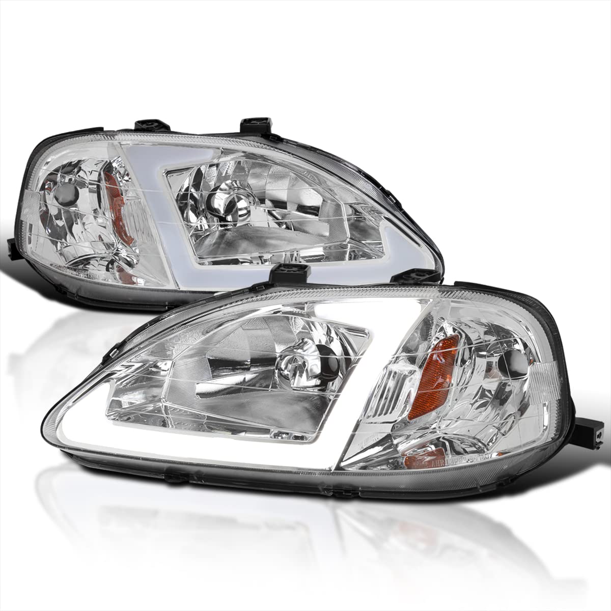 Clear Spec-D Tuning Headlights Replacement w/LED Strip Compatible with 1999-2000 Honda Civic EK/EJ/EM