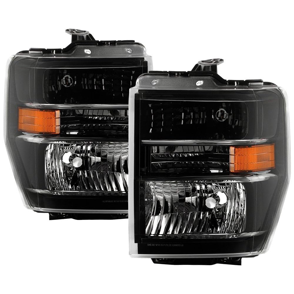 ( POE ) Ford E150 E250 08-14 / E350~E450 SuperDuty 08-19 / E550 08-17 / F650 F750 Crystal Headlights 16-17 - Low Beam-H13(Included) ; High Beam-H13(Included) ; Signal-3157A(Included) - OE SET Black