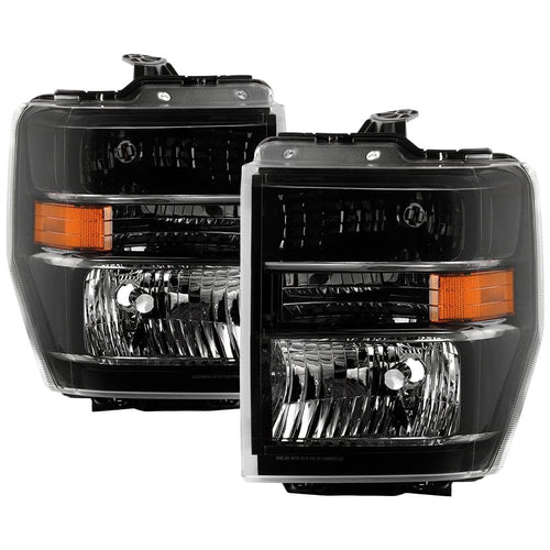 ( POE ) Ford E150 E250 08-14 / E350~E450 SuperDuty 08-19 / E550 08-17 / F650 F750 Crystal Headlights 16-17 - Low Beam-H13(Included) ; High Beam-H13(Included) ; Signal-3157A(Included) - OE SET Black