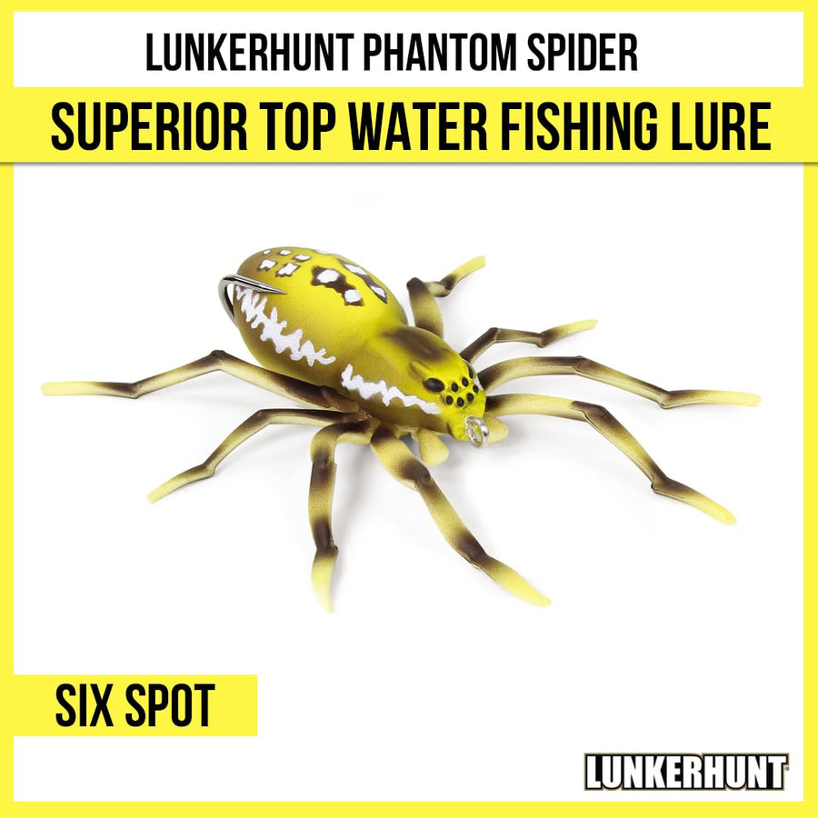 Lunkerhunt Spider Phantom Lure | Most Realistic Topwater Fishing Bait with Self-Righting Ballast for Natural Walking Action | Hollow Body Weedless Hooks for Bass Fishing (Six Spot)