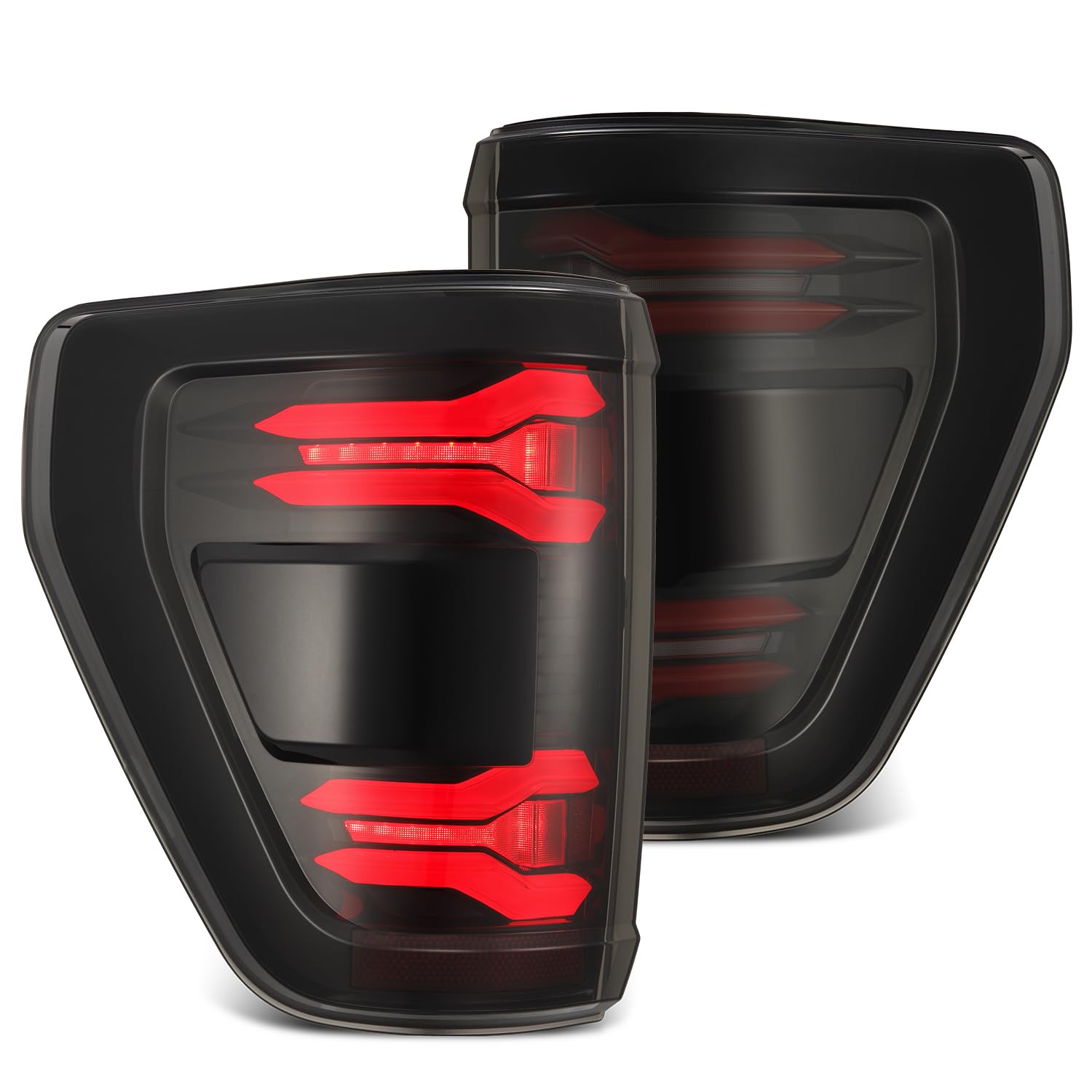 LUXX-Series LED Tail Lights Black-Red for 21-23 F150 (with BLIS) with converter