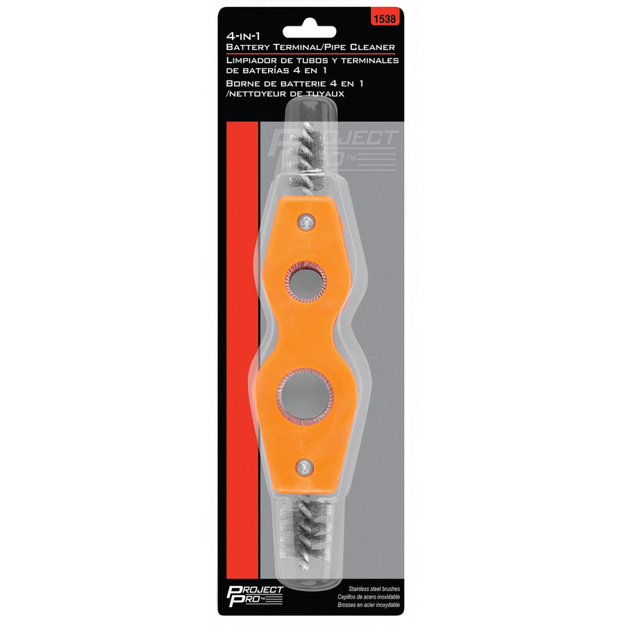 4-in-1 Performance Tool Battery Terminal Cleaning Brush 1538 - Ergonomic ABS Handle, Stainless Steel Brushes, Works with Many Battery Types