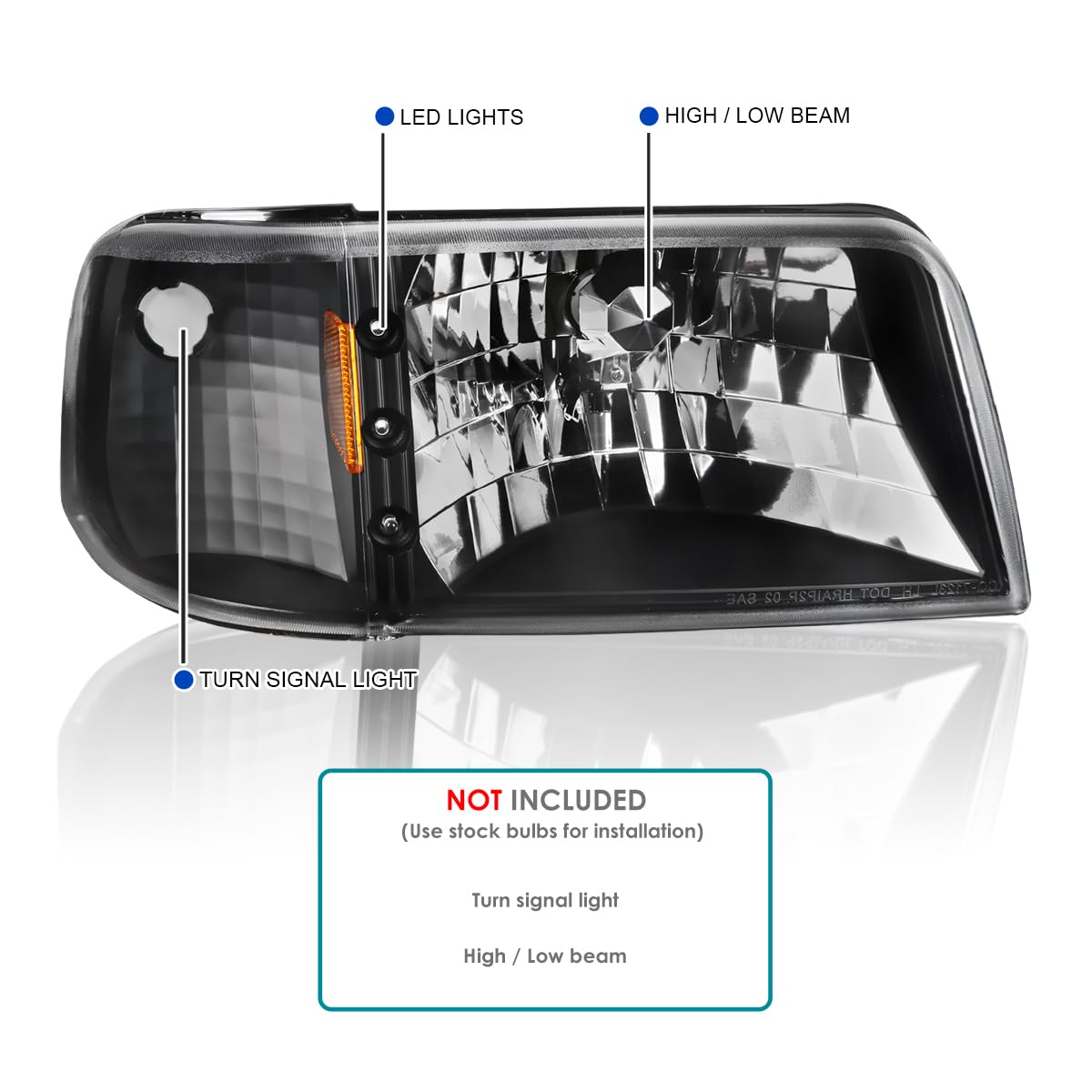 Black Housing SPEC-D TUNING Clear Lens 1PC LED Strip Headlights + Corner Lights Compatible with 1993-1997 Ford Ranger L+R Pair Head Light Lamp Assembly
