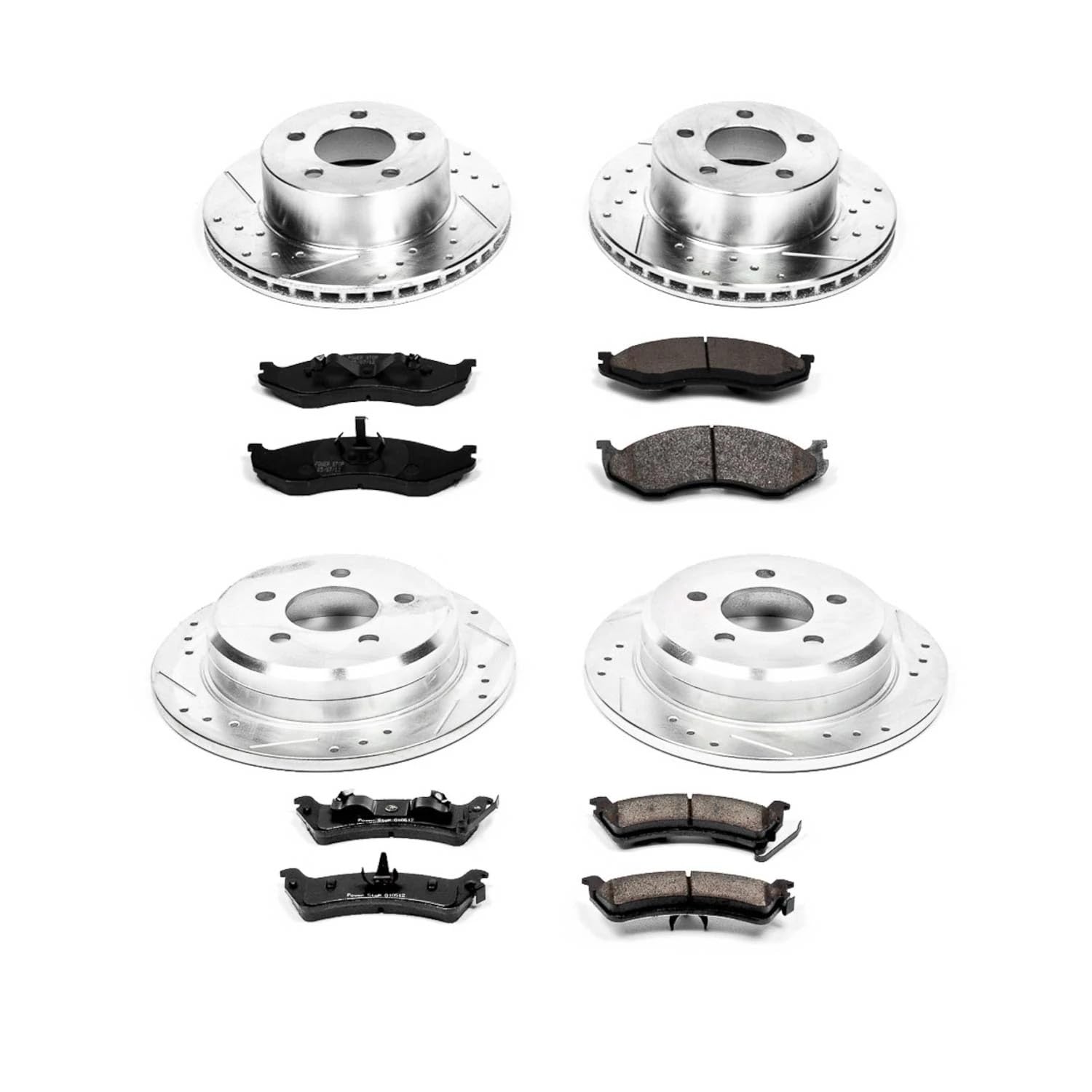 Power Stop K2121 Z23 Carbon Fiber Brake Pads Front and Rear with Drilled & Slotted Brake Rotors Kit For Jeep Grand Cherokee 1993-1998 [Model Specific]