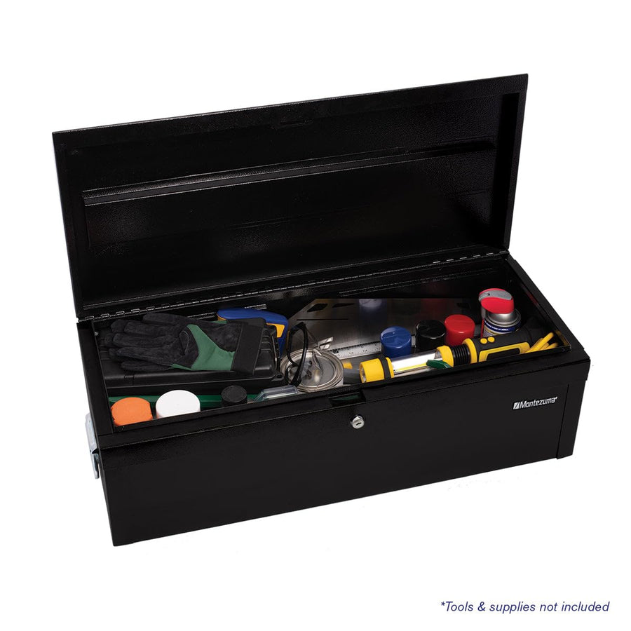 30" Montezuma Steel Portable and Lockable Tool Storage Utility Box with Handles, Black