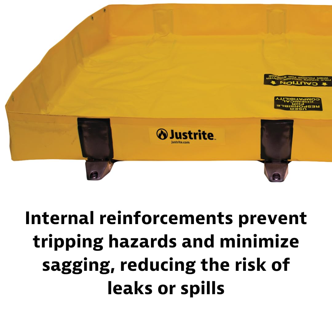 Justrite QuickBerm® Lite Rigid-Lock, 4' x 6' x 8" Folding Oil Spill Containment Berm, 119 Gallon Spill Capacity, PVC Coated Fabric, Made in The USA, Yellow, 28372