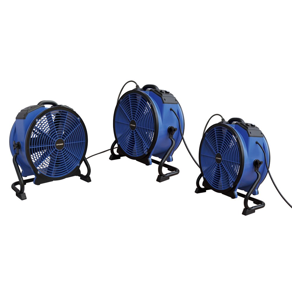 XPOWER Axial Fan X-48ATR — Heat-Resistant High-Velocity Industrial Utility Blower Fan — Sealed Motor w/ Power Outlets, Timer & Speed Control, Blue