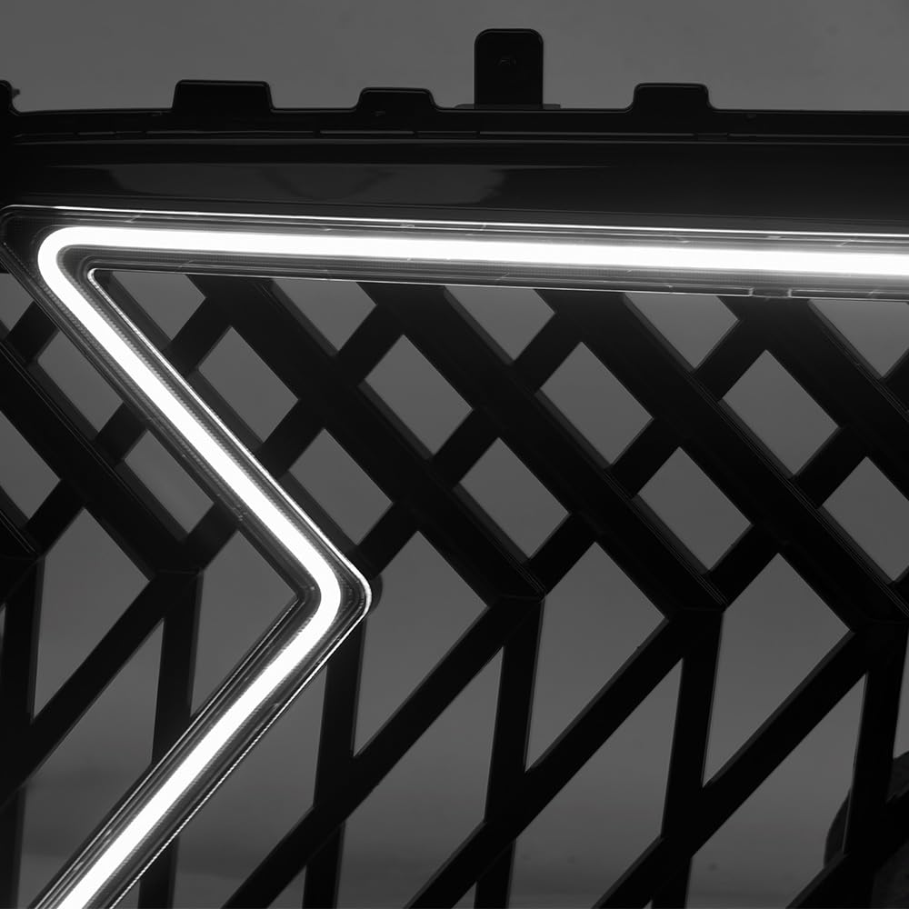 LED Front Grille Armordillo LEX Style|Compatible With 2022-2024 Toyota Tundra|8735008|ABS Plastic|Gloss Black|Front Hood Bumper Grille With Light Bar
