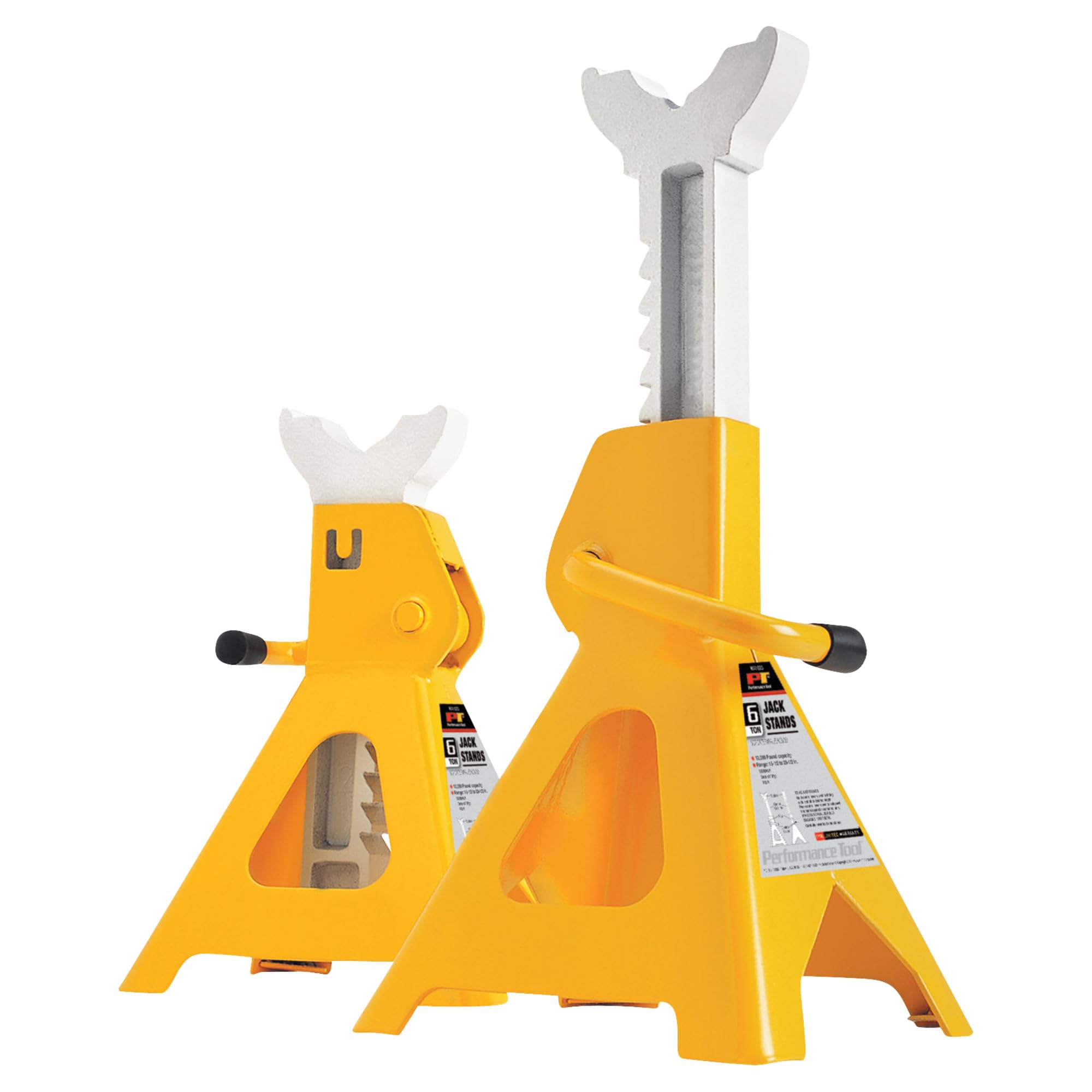W41023 Performance Tool Ratchet Style Jack Stand Set for Lifting Vehicles During Maintenance, Yellow, 6-Ton