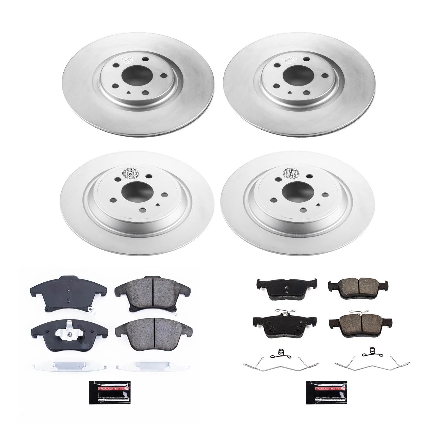Power Stop Z17 Coated Rotor Kit CRK8534-Front and Rear Coated Brake Rotors, Ceramic Brake Pads For Ford Fusion 2017-2020 [Model Specific]