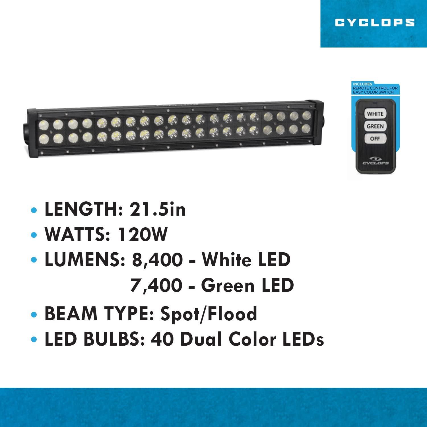 120W Cyclops Dual Color Light Bar Blackout, multi, one size (CYC-LBDR120DUAL)