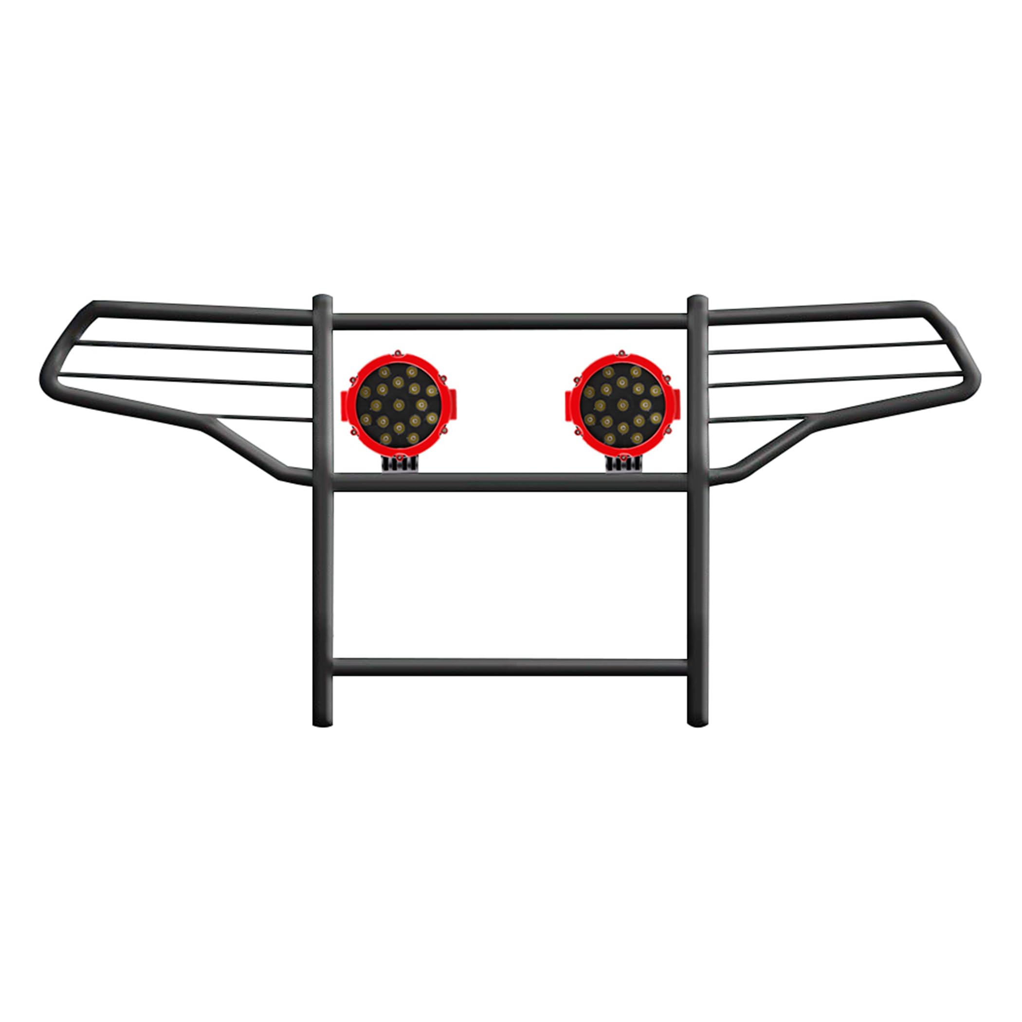 Bumper Guard Black Horse Grille brush Modular Come With pair of 7.0"Dia.LED Lights with Red Trim Rings Compatible with 2020-2024 Ford Explorer-17FJ31MA-PLR