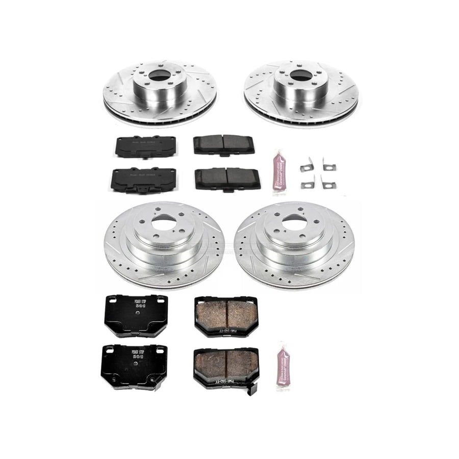 Power Stop K2368 Z23 Carbon Fiber Brake Pads Front and Rear with Drilled & Slotted Brake Rotors Kit For Subaru Impreza 2006-2007 [Model Specific]