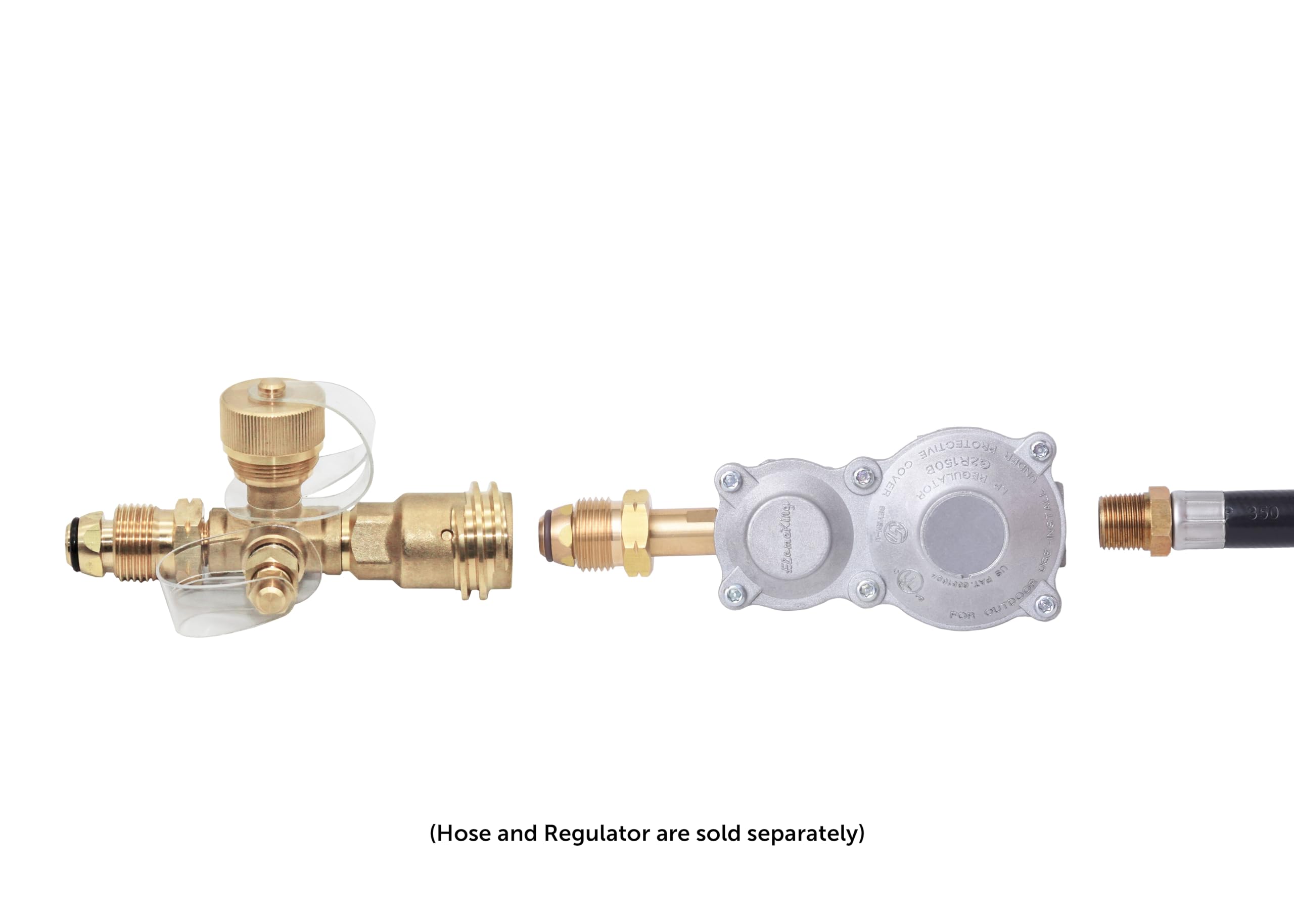 Flame King Brass Tee 4 Port Propane Adapter POL Inlet, 1/4 Inverted Female Flare Inlet, QCC Outlet, CGA600 Outlet (RV-COMBO1)