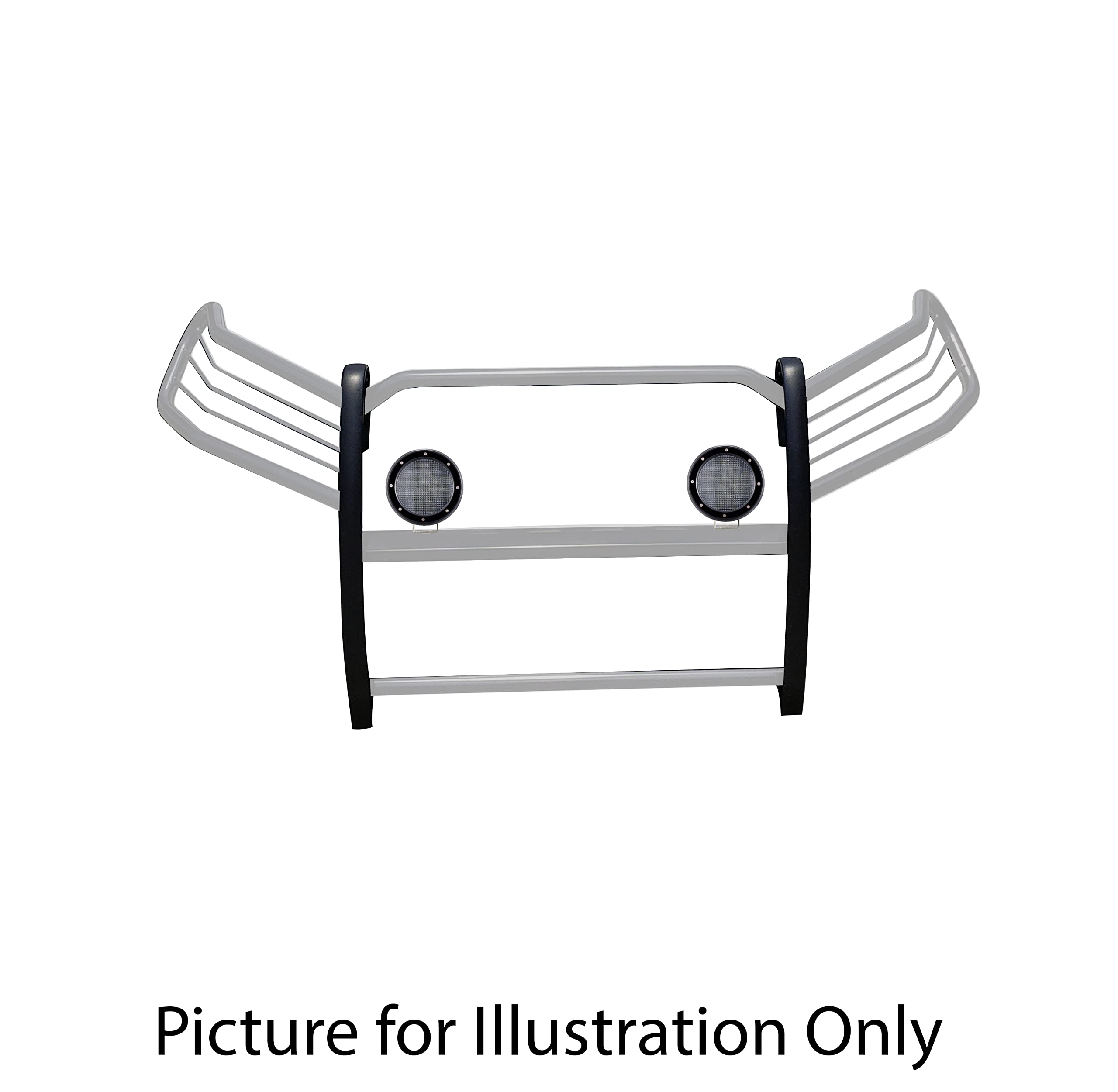 Bumper Guard Black Horse Grille Brush Modular Stainless Steel Come with Pair of 5.3" Dia.LED Lights with Black Trim Rings Compatible with 2019-2024 Toyota RAV4-17A093904MSS-PLFB