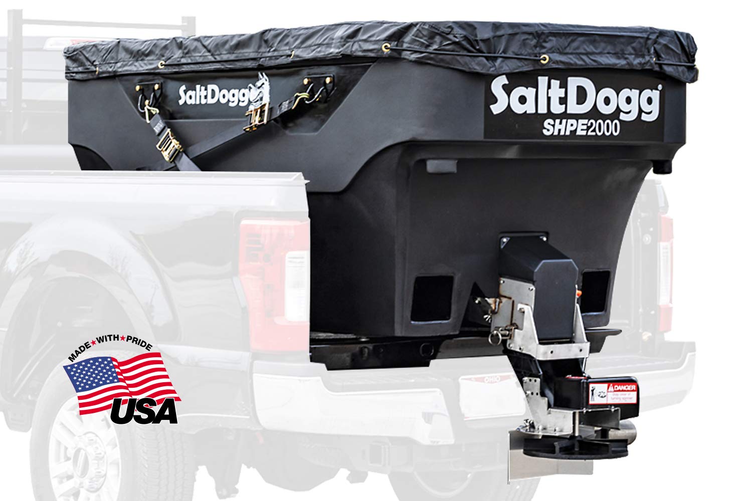 SaltDogg Buyers Products SHPE2000 Commercial Salt & Sand Spreader w/ Electric Drive Hopper, Made In The USA, 2.0 Cu Yds Capacity, Stainless Steel Auger, Medium/Heavy Commercial Salt Spreader