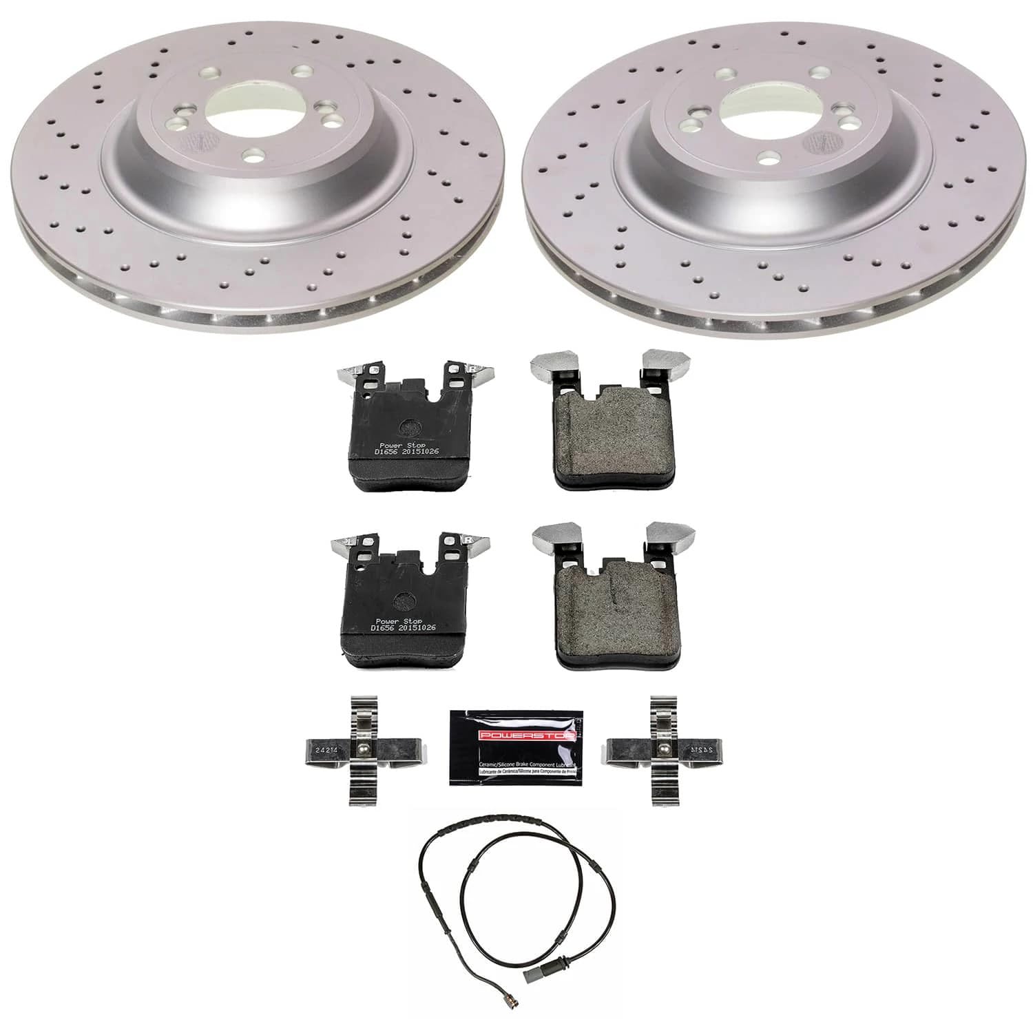 POWERSTOP Brake Kit For BMW M2 2016-2018, BMW M3 2015-2018, BMW M4 2015-2020 Rear Geomet Coated Brake Rotors and Brake Pads