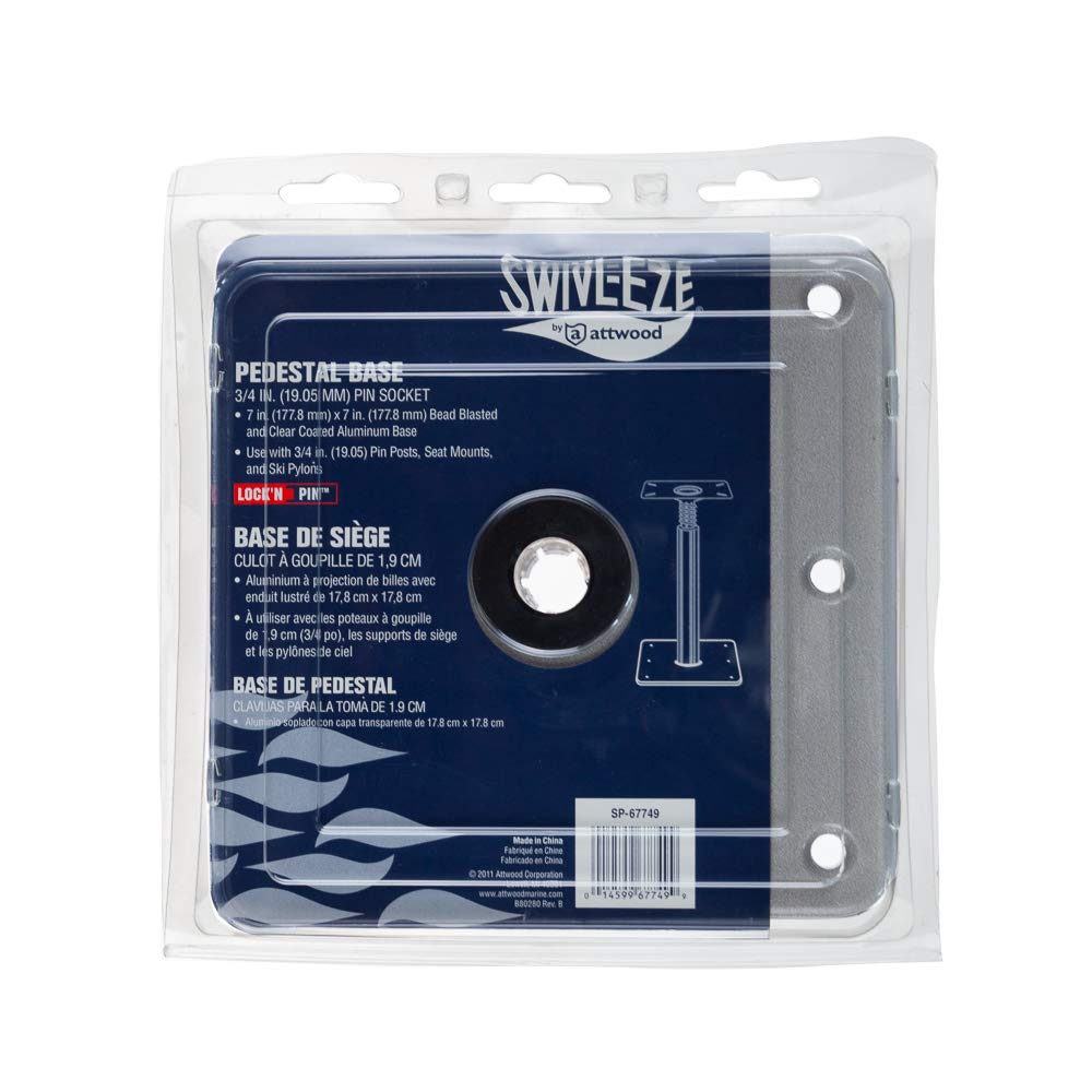 attwood Swivl-Eze Lock'N-Pin Aluminum 7-Inch x 7-Inch Marine Boat 3/4-Inch Pedestal Base SP-67749