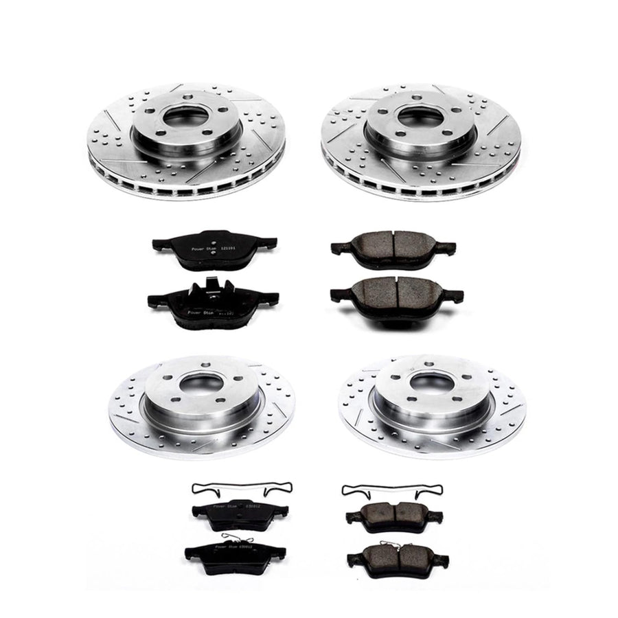 Power Stop K5977 Z23 Carbon Fiber Brake Pads Front and Rear with Drilled and Slotted Brake Rotors Brake Kit For 2012 Ford Focus | 2013 2014 2015 2016 2017 2018 Ford Focus SE, SEL, EV, Titanium