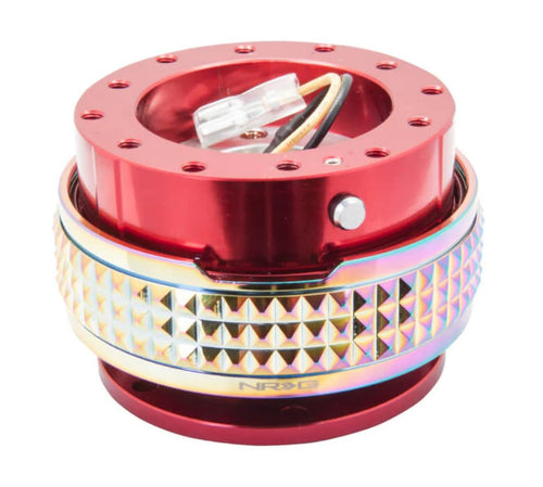 NRG Innovations Gen 2.1 NRG-SRK-210RD-MC Race Steering Wheel Quick Release Kit Adapter Red Body/Neochrome Pyramid Ring, 6x70 and 6x74mm Bolt Patterns