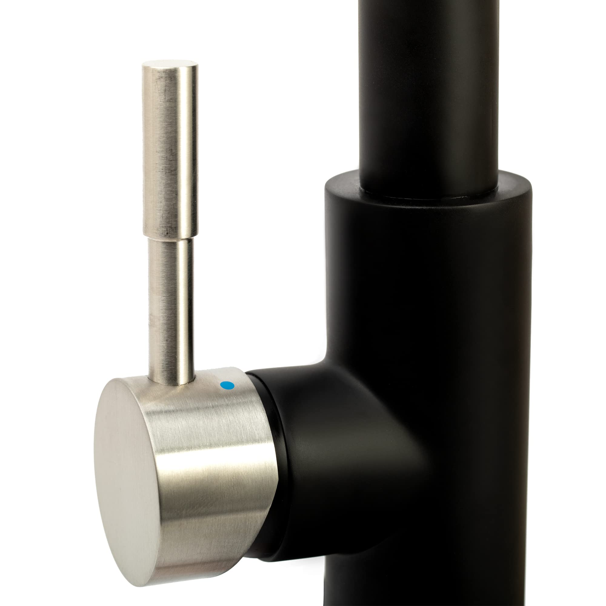 Dura Faucet RV Swivel DF-MK504SLK-MBSN High-Arc Spring Kitchen Sink Faucet - Single Handle - Kitchen Faucet with Pull-Down Sprayer - Optional Deck Plate (Matte Black/Brushed Satin Nickel)