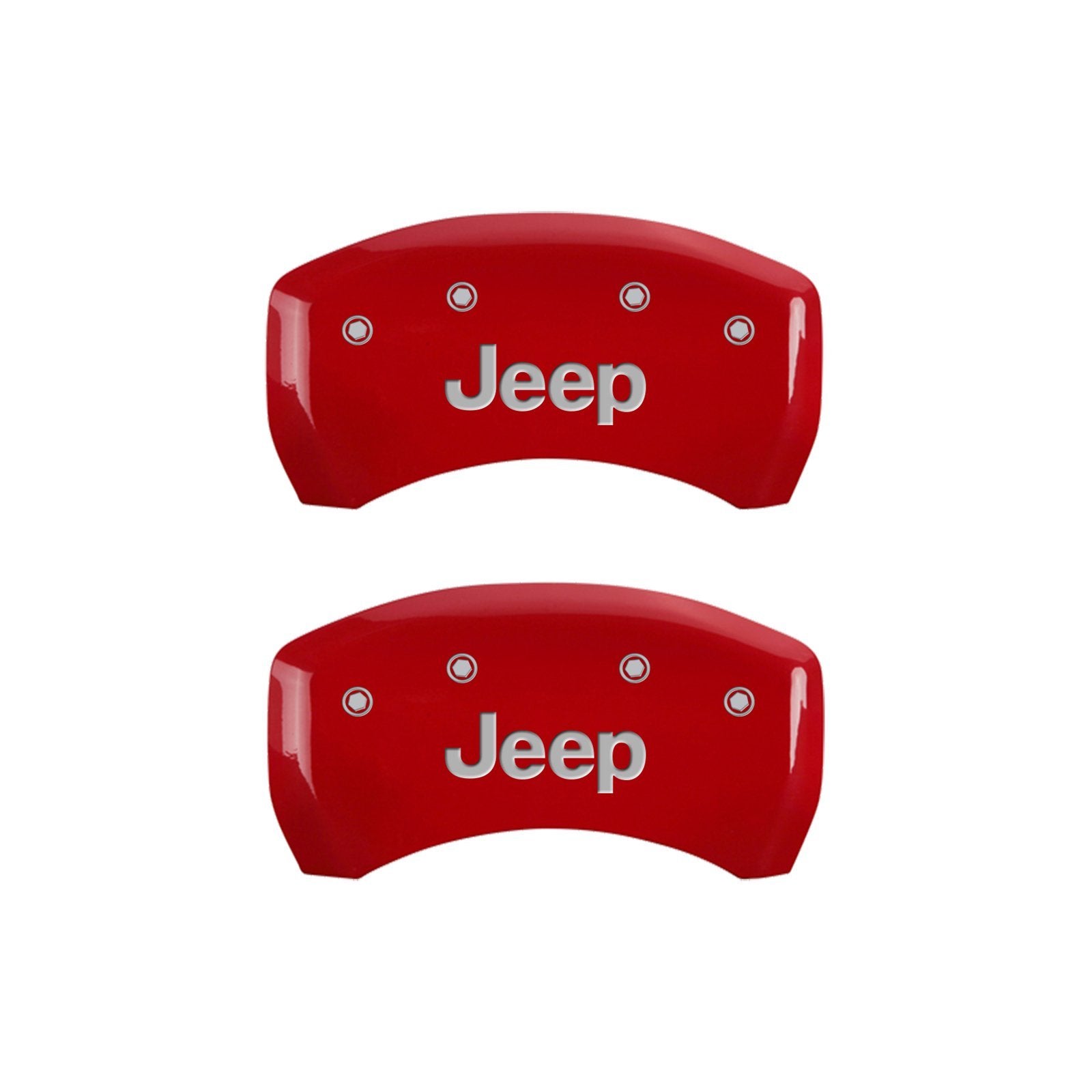 MGP Caliper Covers Red Powder Coat Finish 42016SJEPRD Front and Rear Caliper Cover, Set of 4 (JEEP Silver Characters, Engraved)
